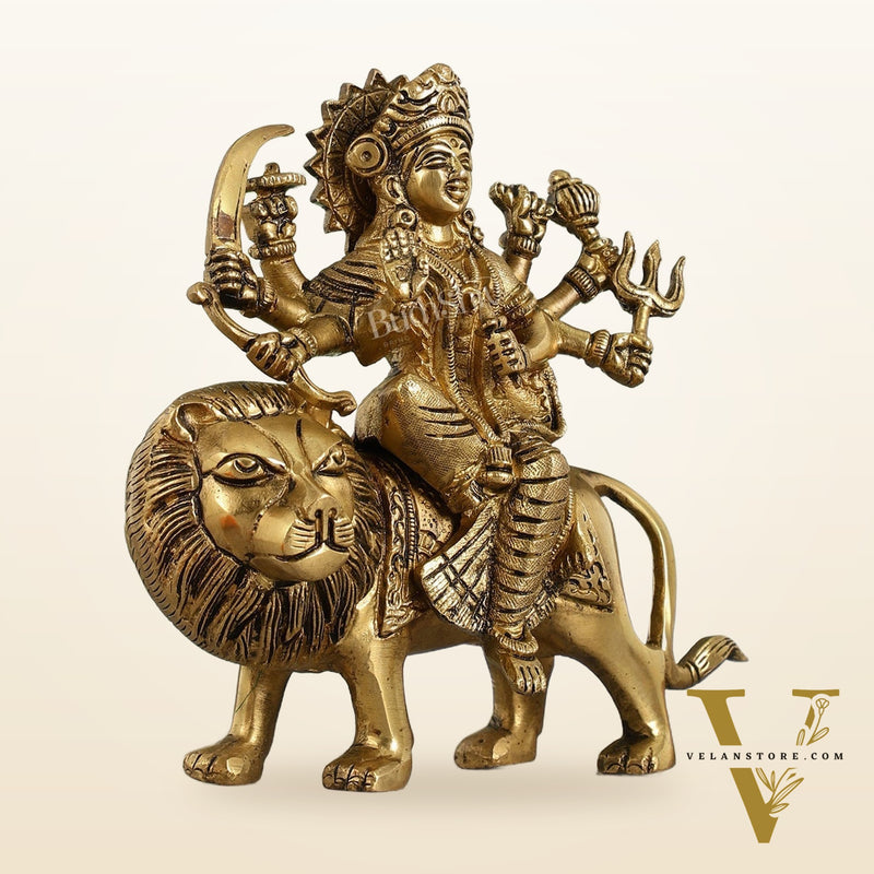 Superfine Brass Durga Sherawali Idol - 7.5 Inch