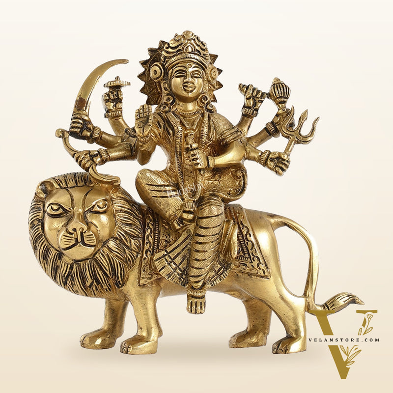 Superfine Brass Durga Sherawali Idol - 7.5 Inch