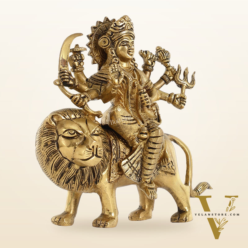 Superfine Brass Durga Sherawali Idol - 7.5 Inch
