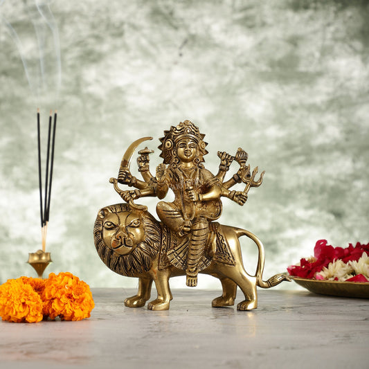 Superfine Brass Durga Sherawali Idol - 7.5 Inch