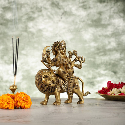 Superfine Brass Durga Sherawali Idol - 7.5 Inch