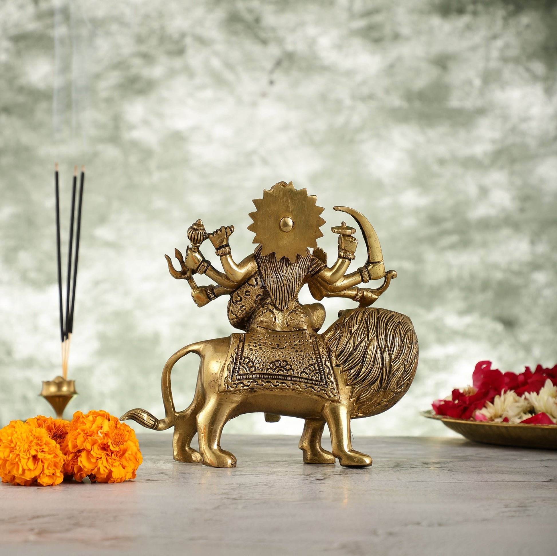 Superfine Brass Durga Sherawali Idol - 7.5 Inch