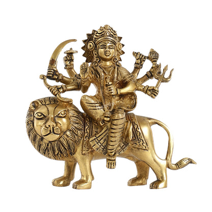 Superfine Brass Durga Sherawali Idol - 7.5 Inch