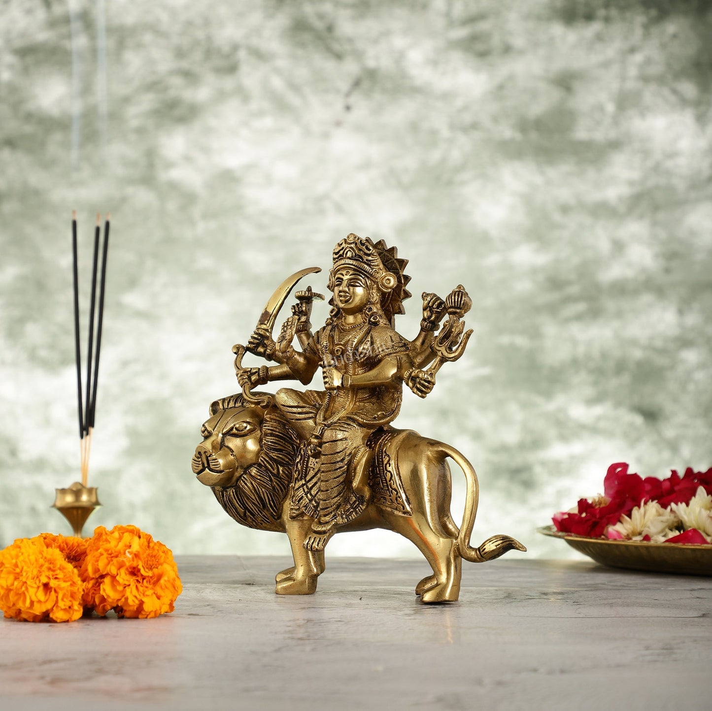Superfine Brass Durga Sherawali Idol - 7.5 Inch