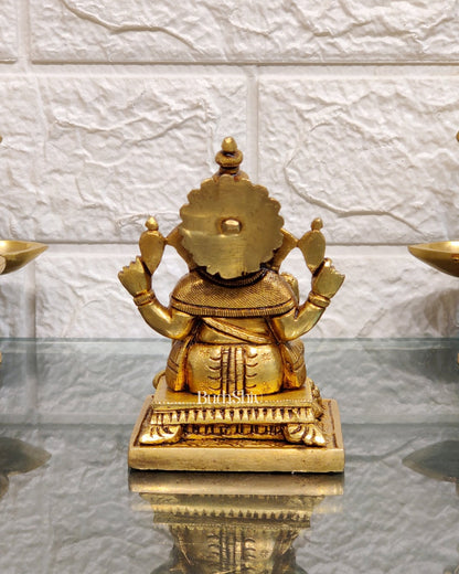 Superfine Brass Ganapathi Idol with Fruit Bowl and Mooshak | Height 3.5 inches