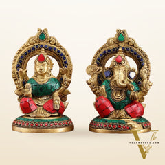 Superfine Brass Ganesh Lakshmi Idol Pair | 5.5-inch, 3 kg