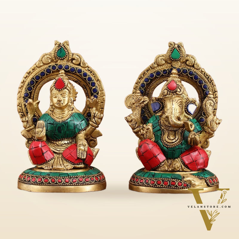 Superfine Brass Ganesh Lakshmi Idol Pair | 5.5-inch, 3 kg