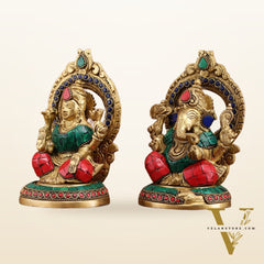 Superfine Brass Ganesh Lakshmi Idol Pair | 5.5-inch, 3 kg