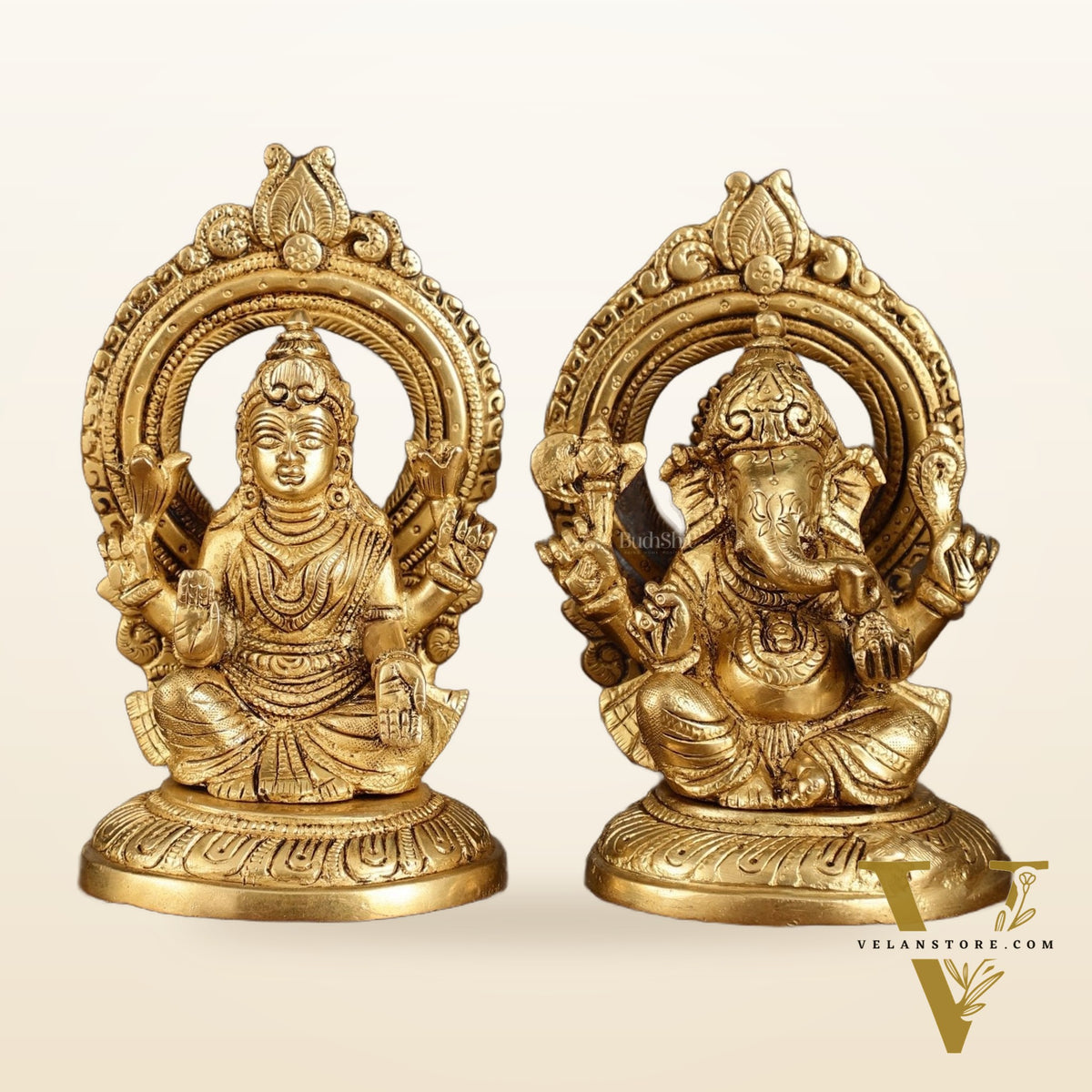 Superfine Brass Ganesh Lakshmi Idol Pair | 5.5 Inch Height