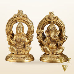 Superfine Brass Ganesh Lakshmi Idol Pair | 5.5 Inch Height