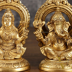 Superfine Brass Ganesh Lakshmi Idol Pair | 5.5 Inch Height