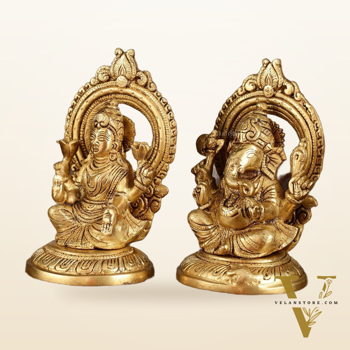 Superfine Brass Ganesh Lakshmi Idol Pair | 5.5 Inch Height