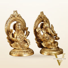 Superfine Brass Ganesh Lakshmi Idol Pair | 5.5 Inch Height
