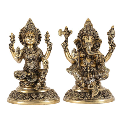 Superfine Brass Ganesh Lakshmi Idols with Intricate Carvings | 12" Height