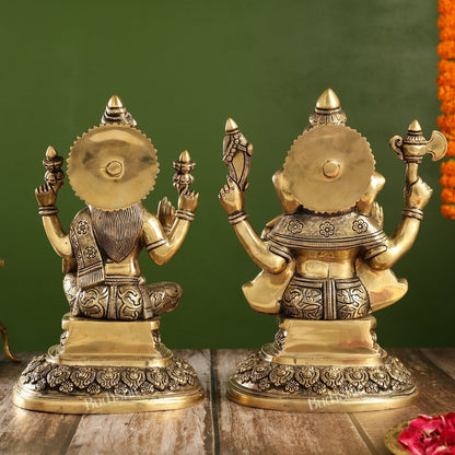 Superfine Brass Ganesh Lakshmi Idols with Intricate Carvings | 12" Height