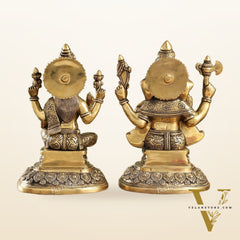 Superfine Brass Ganesh Lakshmi Idols with Intricate Carvings | 12" Height