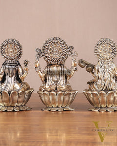 Superfine Brass Ganesh Lakshmi Saraswati Idols - 6" Tall, Set of 3
