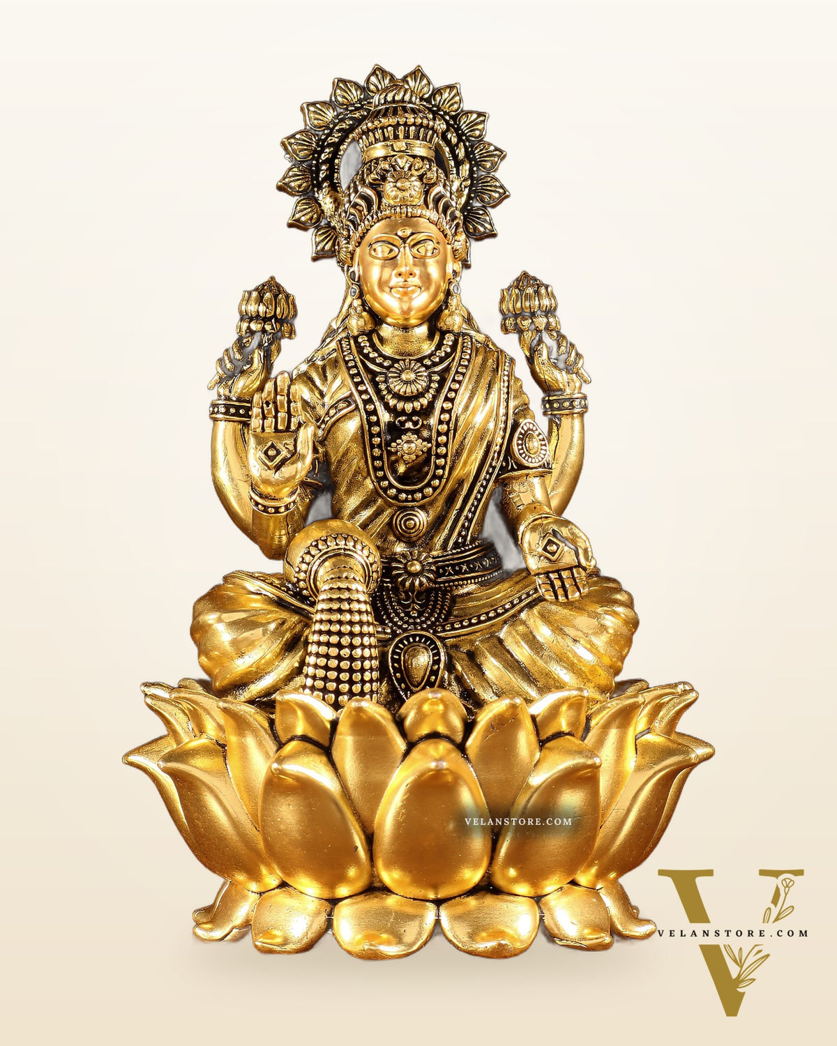 Superfine Brass Ganesh Lakshmi Saraswati Set | 6" (15.24 cm) Lotus Idols – Gold Finish