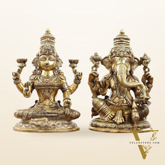 Superfine Brass Ganesha and Lakshmi Idol Statue Murti - 11 inch