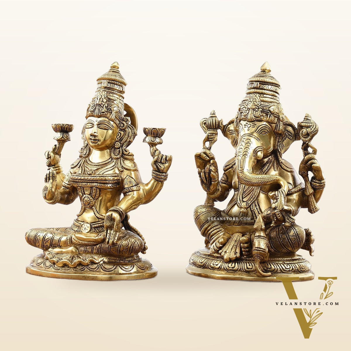 Superfine Brass Ganesha and Lakshmi Idol Statue Murti - 11 inch
