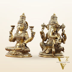 Superfine Brass Ganesha and Lakshmi Idol Statue Murti - 11 inch