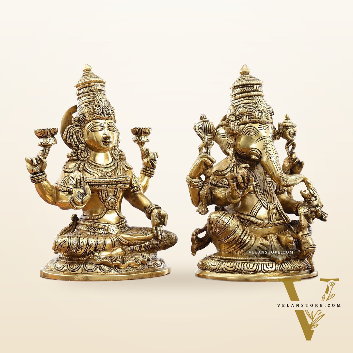 Superfine Brass Ganesha and Lakshmi Idol Statue Murti - 11 inch