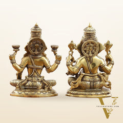 Superfine Brass Ganesha and Lakshmi Idol Statue Murti - 11 inch