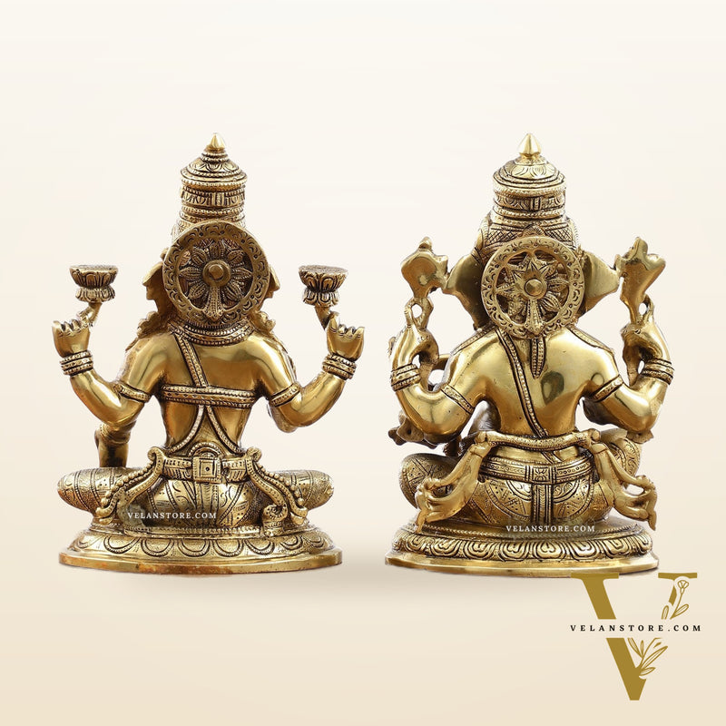 Superfine Brass Ganesha and Lakshmi Idol Statue Murti - 11 inch