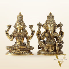 Superfine Brass Ganesha and Lakshmi Idol Statue Murti - 11 inch