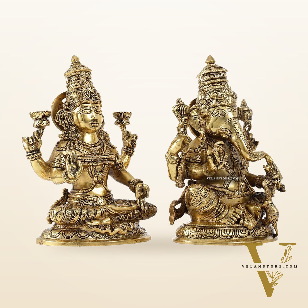 Superfine Brass Ganesha and Lakshmi Idol Statue Murti - 11 inch
