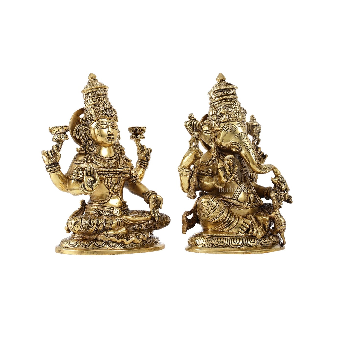 Superfine Brass Ganesha and Lakshmi Idol Statue Murti - 11 inch