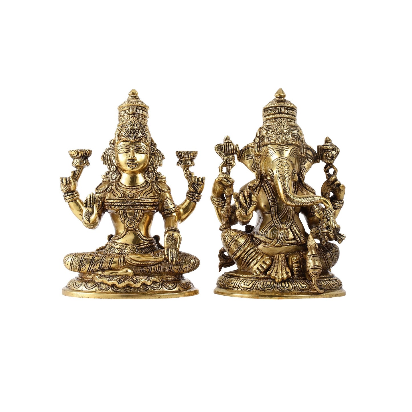 Superfine Brass Ganesha and Lakshmi Idol Statue Murti - 11 inch