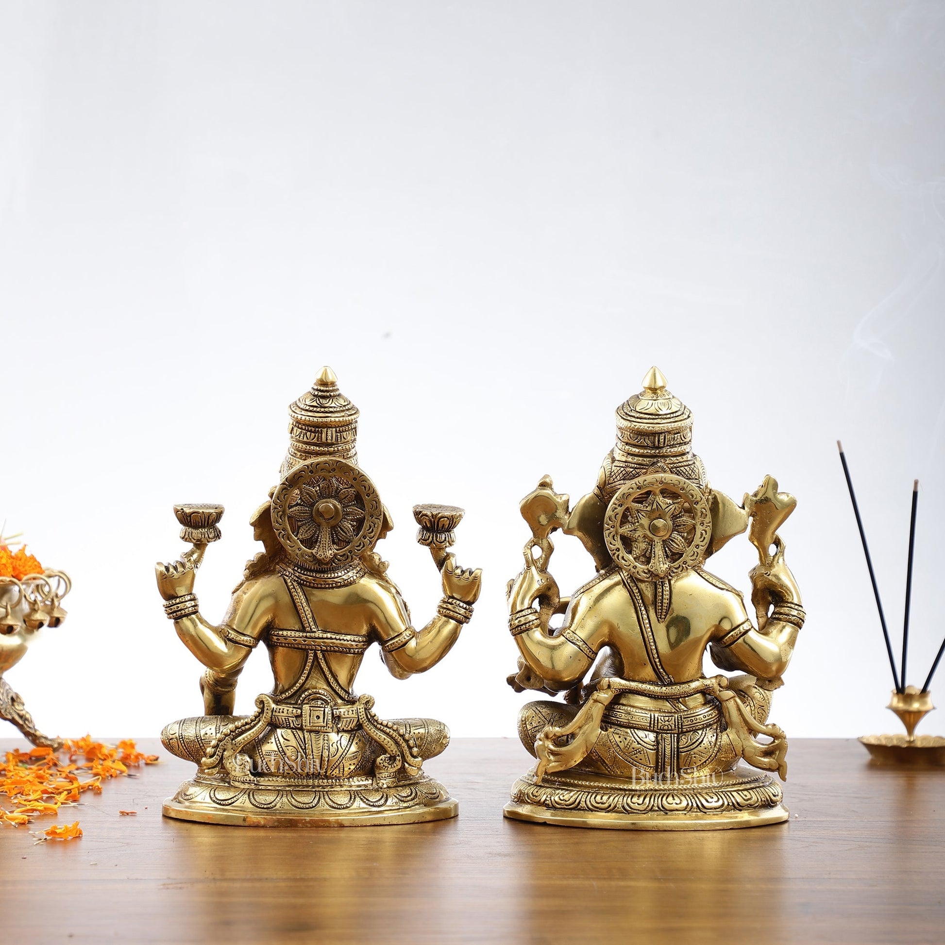 Superfine Brass Ganesha and Lakshmi Idol Statue Murti - 11 inch