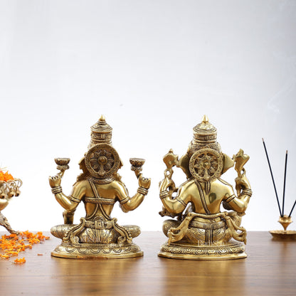 Superfine Brass Ganesha and Lakshmi Idol Statue Murti - 11 inch
