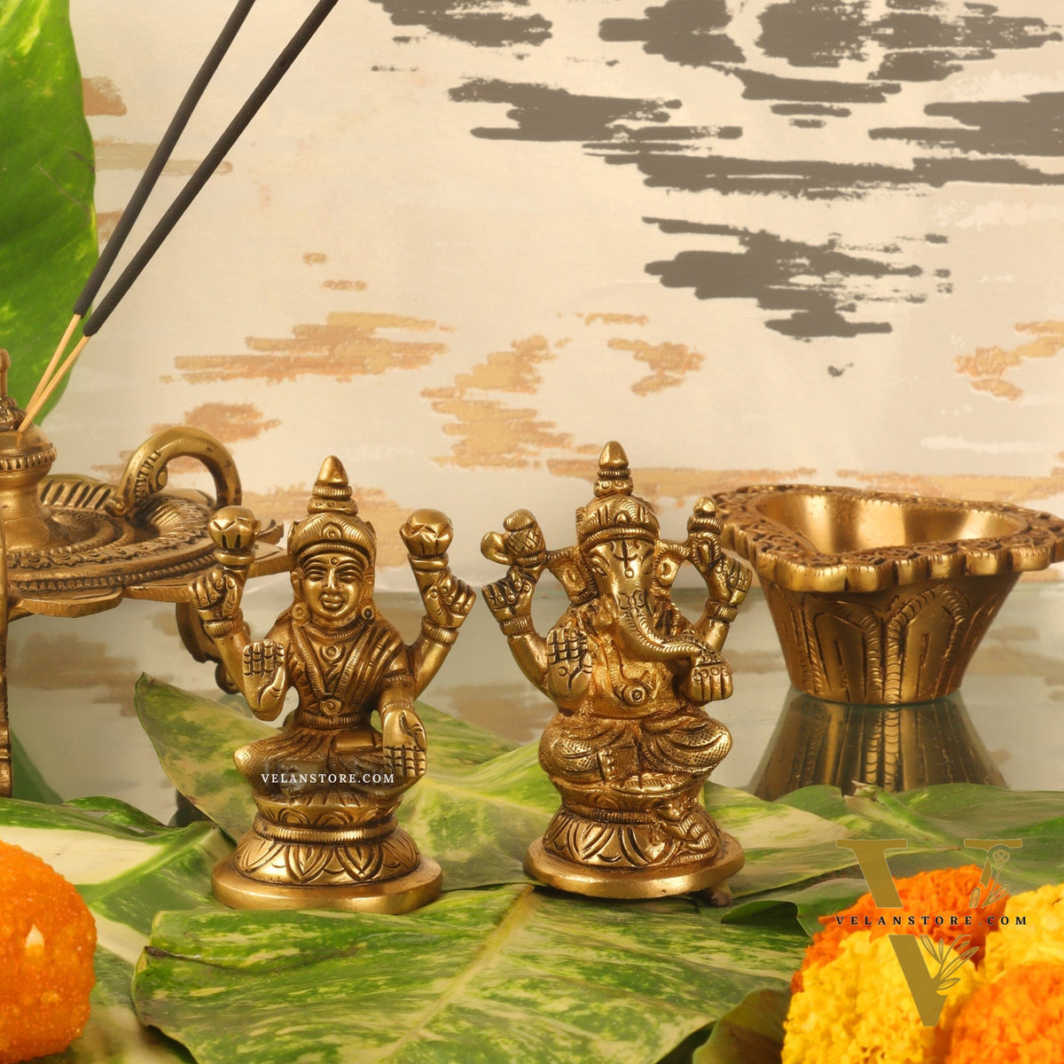 Superfine Brass Ganesha and Lakshmi Idols for Home Temples