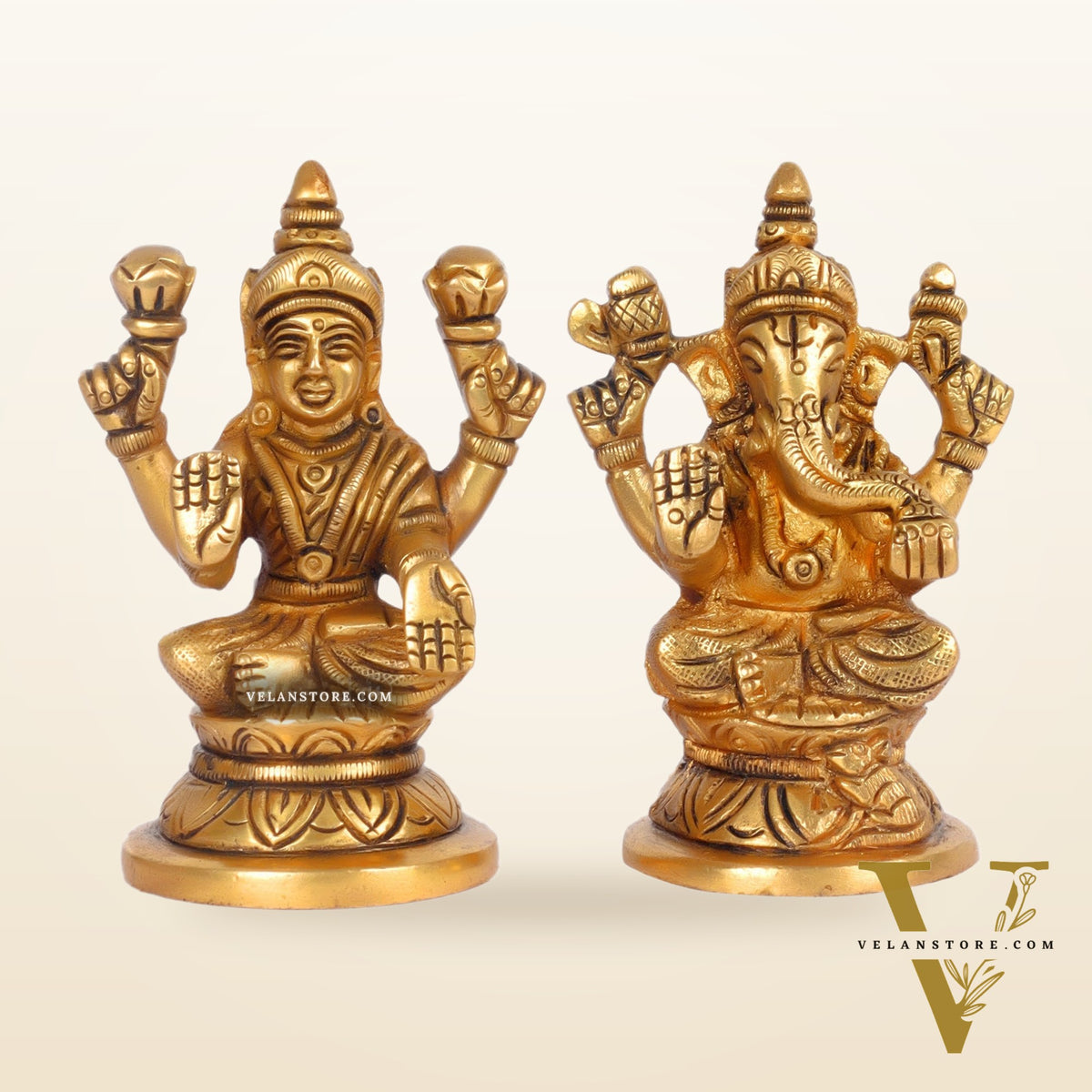 Superfine Brass Ganesha and Lakshmi Idols for Home Temples