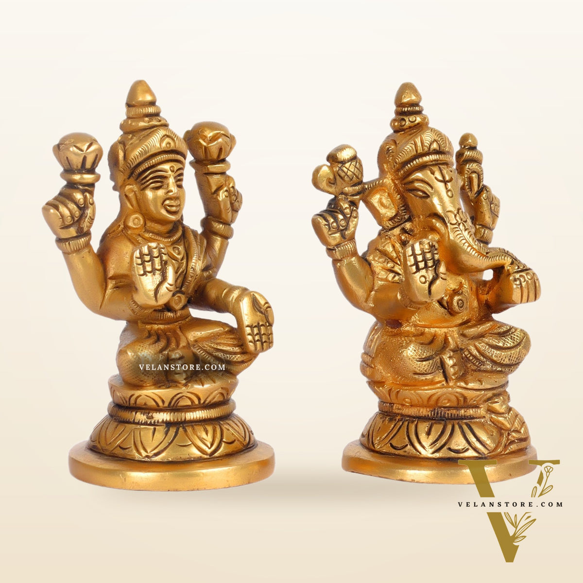 Superfine Brass Ganesha and Lakshmi Idols for Home Temples