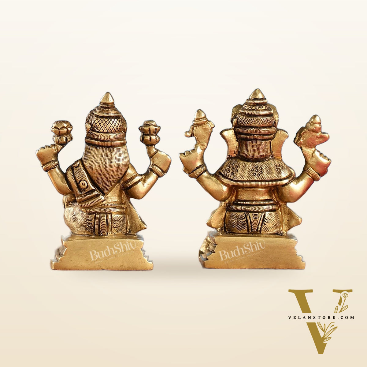 Superfine Brass Ganesha and Lakshmi Idols Pair | Height 3.5 inch