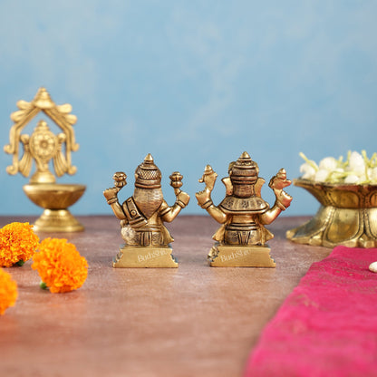 Superfine Brass Ganesha and Lakshmi Idols Pair | Height 3.5 inch