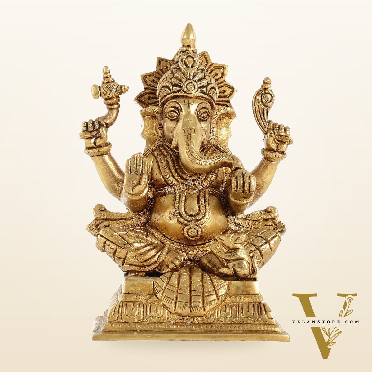 Superfine Brass Ganesha Idol - 7 Inch