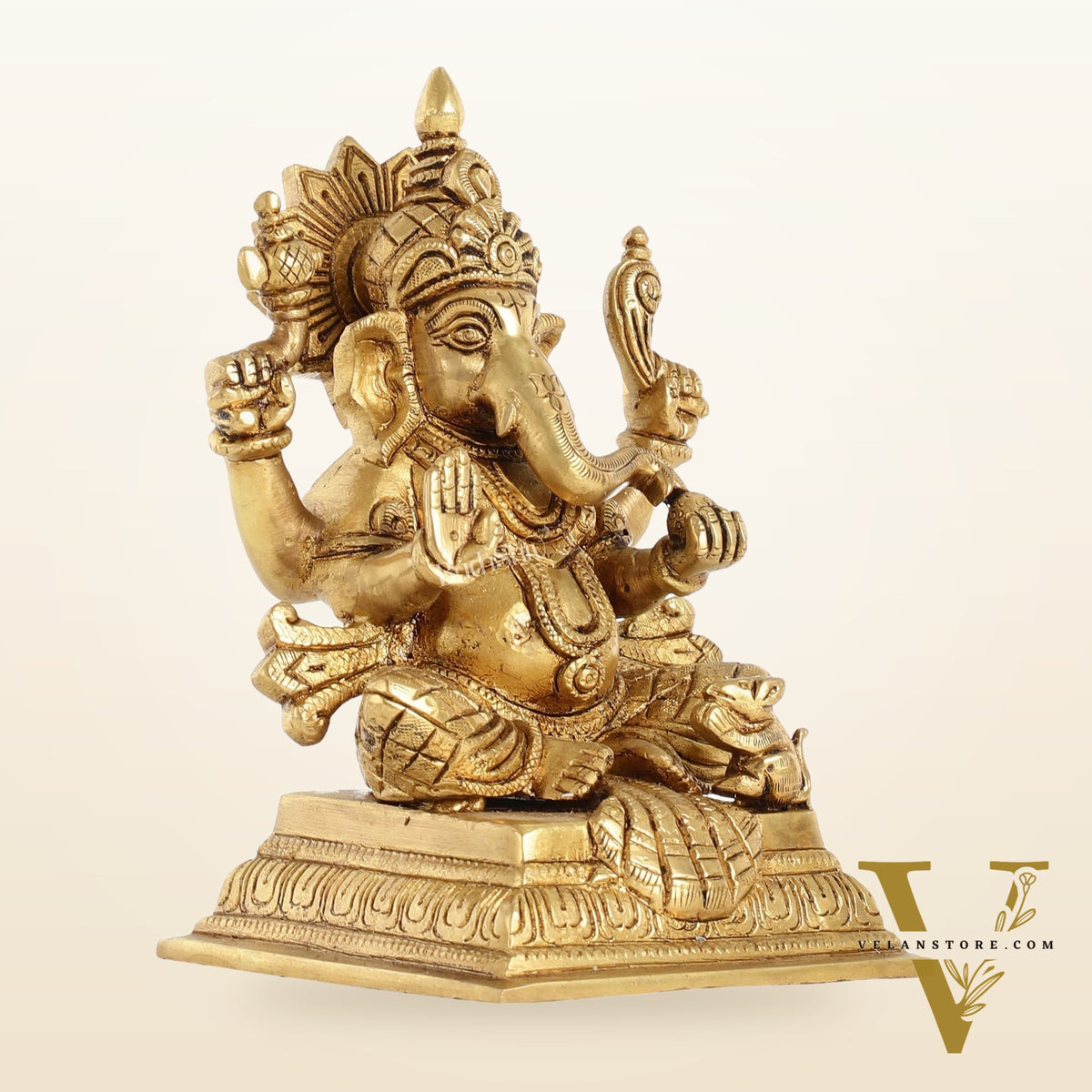 Superfine Brass Ganesha Idol - 7 Inch