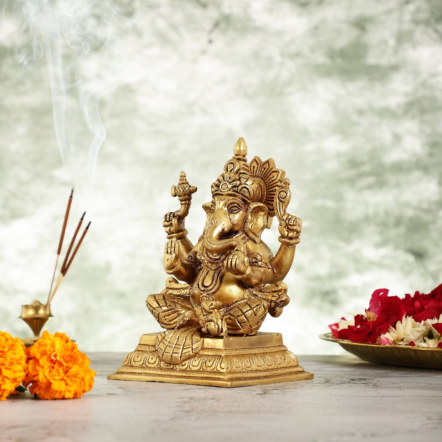 Superfine Brass Ganesha Idol - 7 Inch
