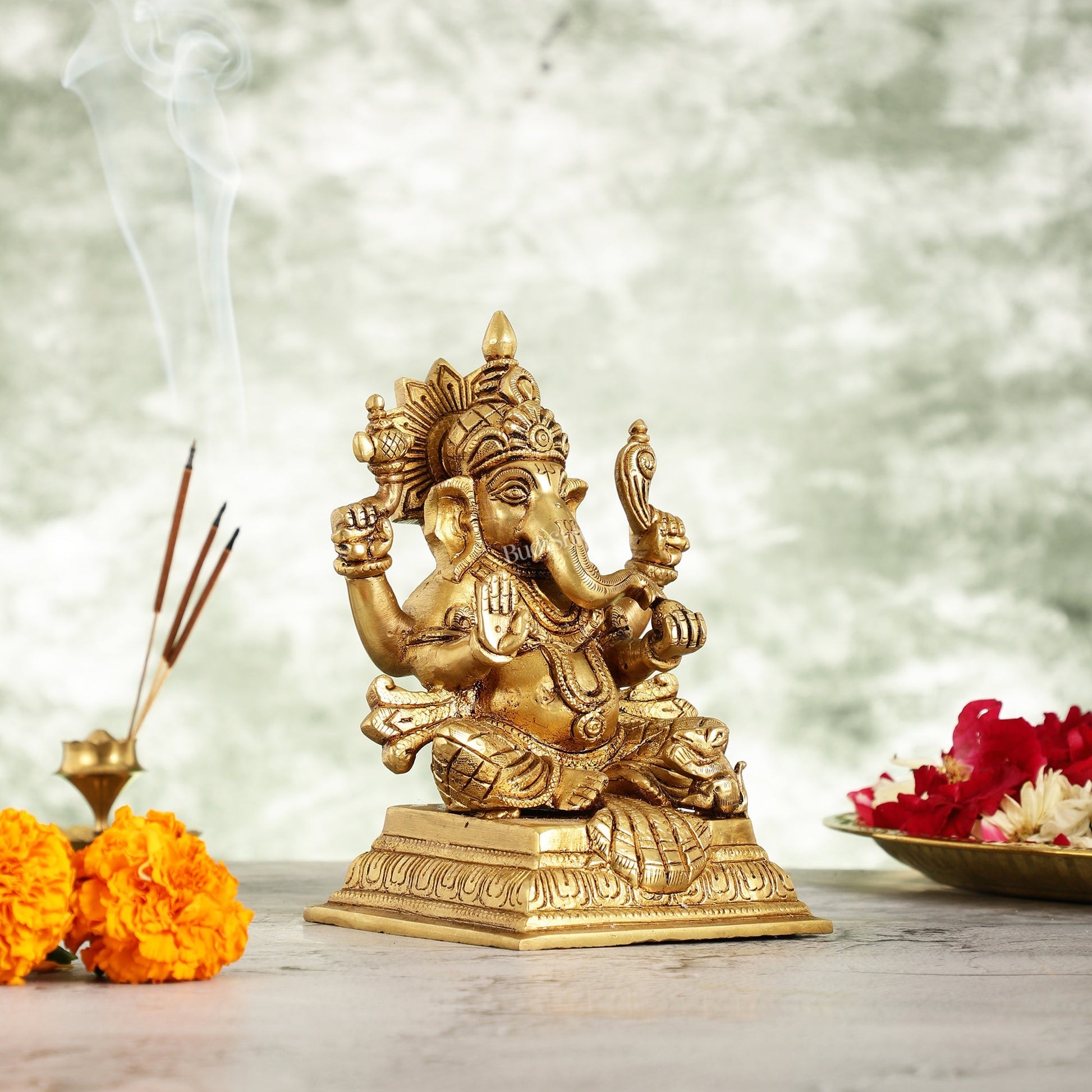 Superfine Brass Ganesha Idol - 7 Inch