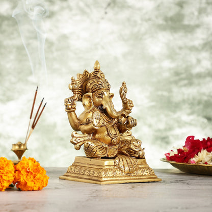 Superfine Brass Ganesha Idol - 7 Inch