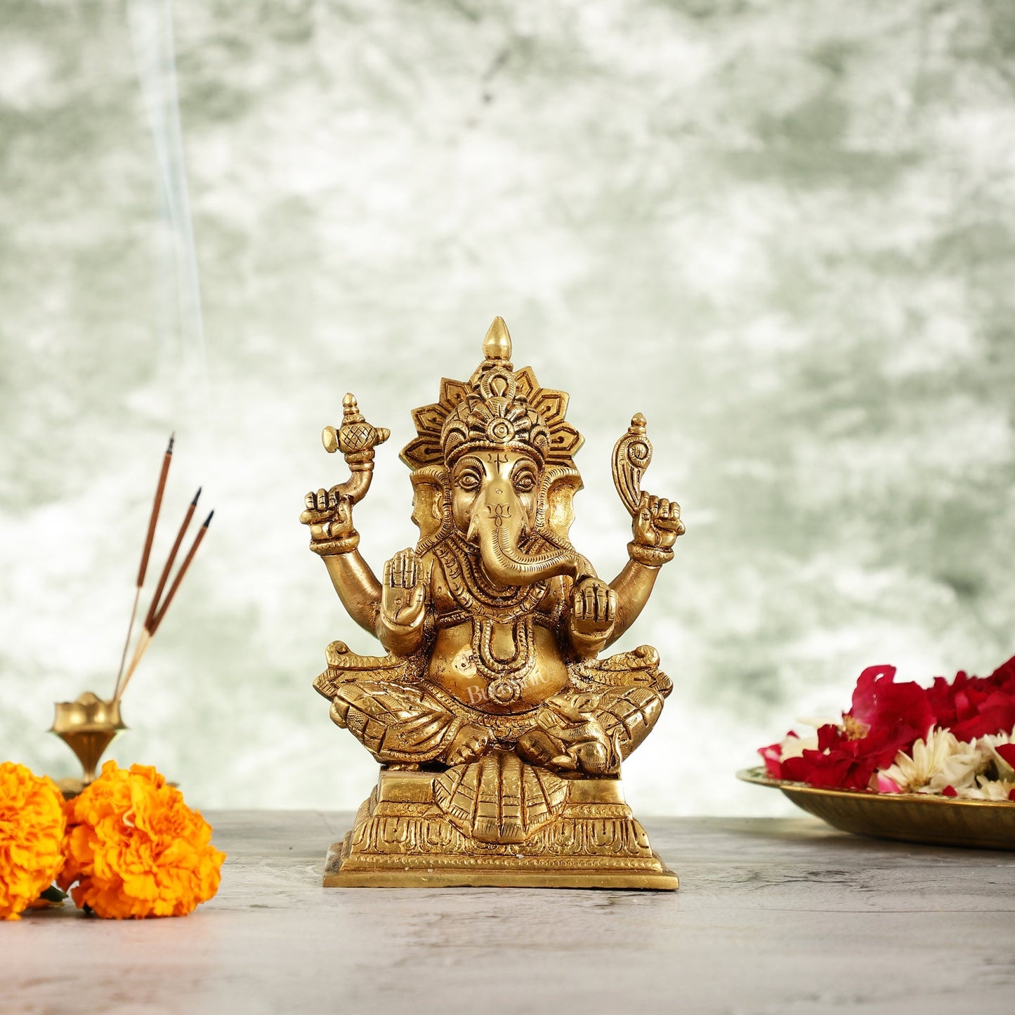 Superfine Brass Ganesha Idol - 7 Inch