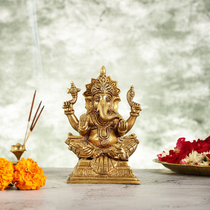 Superfine Brass Ganesha Idol - 7 Inch