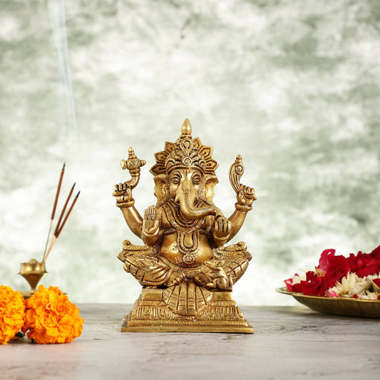Superfine Brass Ganesha Idol - 7 Inch