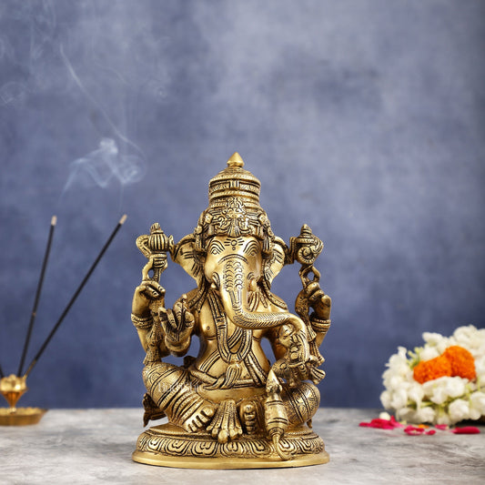 Superfine Brass Ganesha Idol Statue Murti - 11 inch