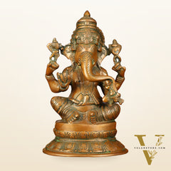 Superfine Brass Ganesha Idol Statue Murti - 12" Antique Bronze Finish