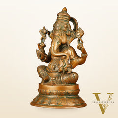 Superfine Brass Ganesha Idol Statue Murti - 12" Antique Bronze Finish
